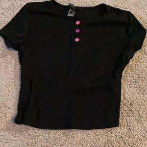Forever 21 Black Crop Top with Pink Buttons